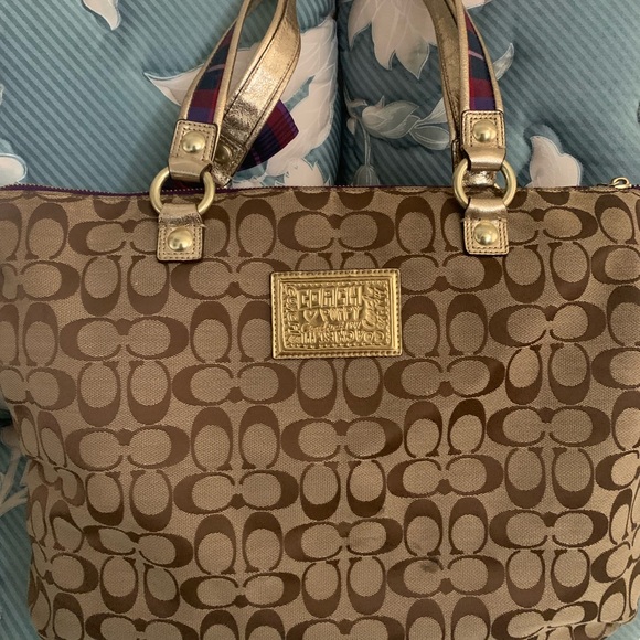 Coach Poppy Tartan Plaid Large Glam bag Purse - Picture 3 of 7